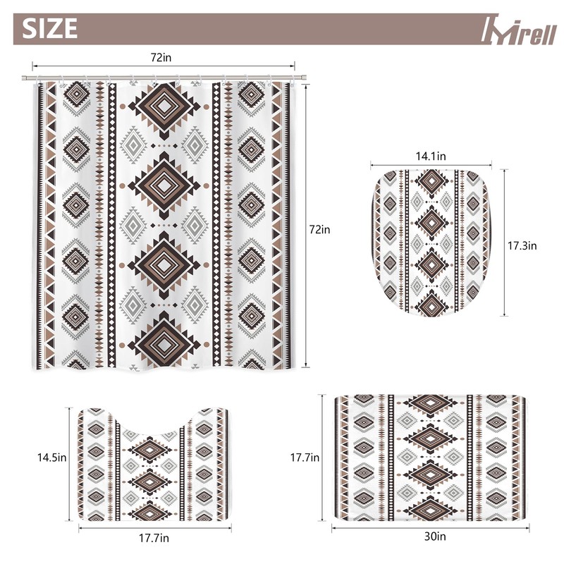 4PCS Western Aztec Shower Curtain Set Abstract Bathroom Set with