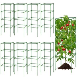Therwen 8 Packs Tomato Cages for Garden 41.5 x 15 x 15 Inches Square Tomato Plant Support Pole, Heavy Duty Steel Plant Tower Stakes Cucumber Trellis for Climbing Vegetables Flowers Fruits