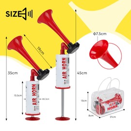 SUPAWAY Manual Signal Horn Handheld Air Horn Very Loud Air Horn Stadium Loud Horn Trumpet Party Horn for Air Horn Noisemaker for Sports Events, Boating, Birthdays, Graduation, Red, 2 Pieces
