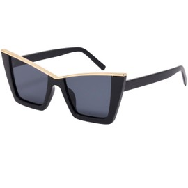 RAVI EYEWEAR Trendy Retro Womens Oversized Square Cat Eye Sun Glasses UV Protection Vintage Style For Women Sunglasses (Black/Black)