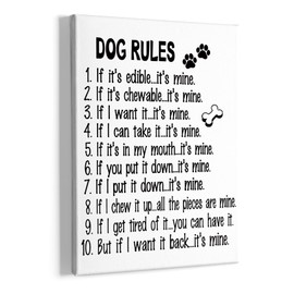 HIWX Dog Wall Art, Dog Wall Decor, Funny Quote Dog Rules Framed Canvas Painting Wall Art Decor, Dog Lover Sayings Wall Art Artwork Home Decoration For Living Room Bedroom Bathroom 11x14 Inch