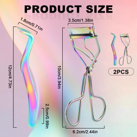 Eyelash Pliers Tweezers Set, 2-in-1 Stainless Steel Eyelash Tweezers with Eyelash Curler, False Eyelash Applicator for Eyelash Extension, Women, Girls, Makeup Beginners & Makeup Artists (Colourful)