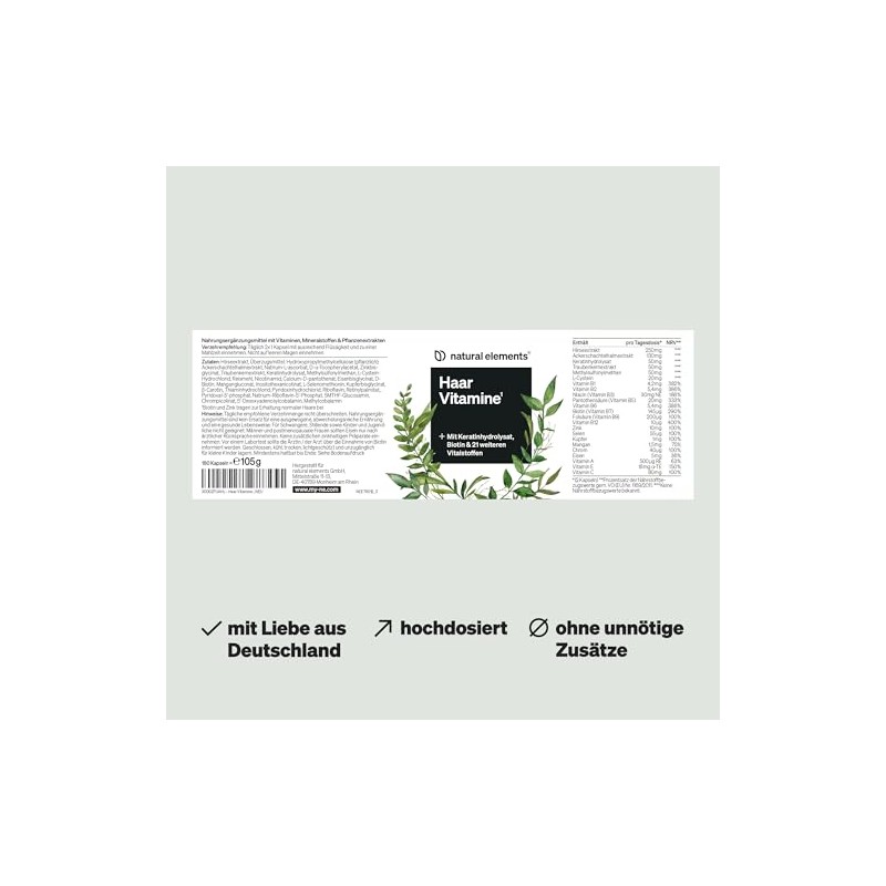 Hair Vitamins – 180 Capsules – High Dose with Keratin,