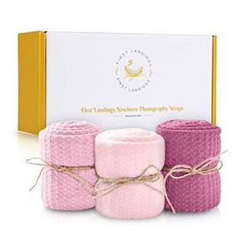First Landings Baby Wrap | Set of 3 Premium Knit Wraps | Newborn Photography Props for Girl Photoshoot | Unisex Newborn Receiving Blankets or Baby Swaddle Wrap