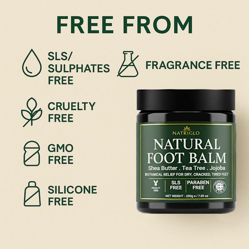 Organic Tea Tree Foot Cream for Dry Cracked Feet, Heels,