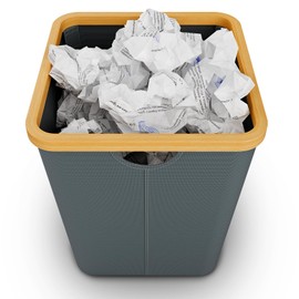 Vireon Office Waste Paper Bin Made of Bamboo - Oxford Fabric Office Paper Bin Square - Paper Bin Grey Waste Bin Office - for Home Office / Study / Desk Area