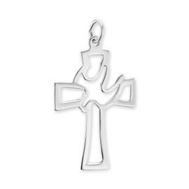 ITI Precious NYC Solid 925 Sterling Silver Cross with Dove Design (32 x 19 mm) with Sterling Silver Chain (20 in)