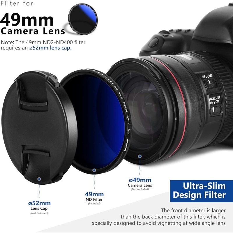 NEEWER 49 mm Variable ND Filter ND2-ND400 (1-9 Stops), Neutral