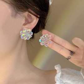 Cybche Boho Colorful Acrylic Flower Earrings Multicolor Resin Floral Earrings Wedding Acrylic Camellia Flower Stud Earring Jewelry for Women