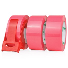 BOMEI PACK Rose Pink Packing Tape with Dispenser, 2.4 Mil 1.88 Inch x 110 Yards, 3 Refills Rolls Color Pink Box Tape for Moving, Shipping and Packaging