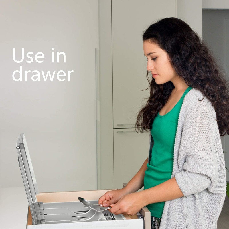 QINOL Silverware Organizer with Cover, Portable Cutlery Holder Flatware Tray