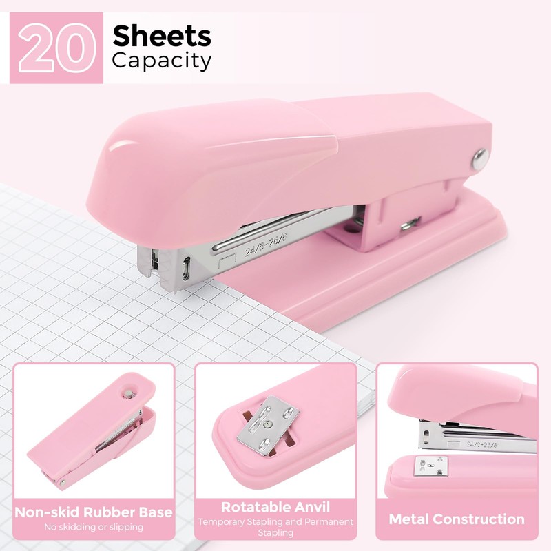 SKYDUE Pink Desk Accessories 10Pcs, Rotating Pen Holder for Desk,