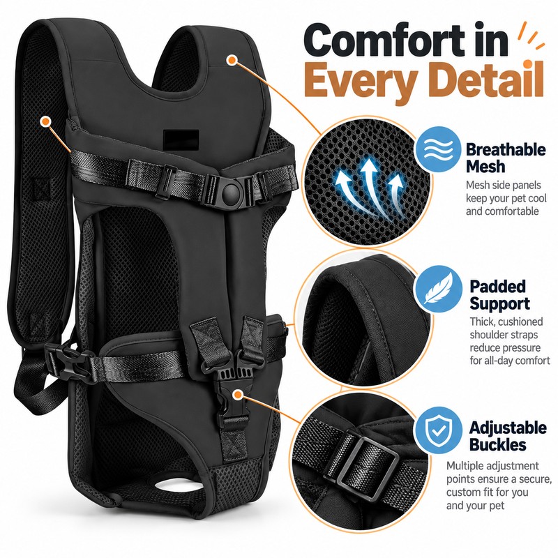 Dog Carrier Backpack for Small Medium Dogs, Adjustable Hands-Free Front
