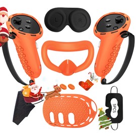 ZSAUTHREE Silicone Cover Set Compatible with Oculus Quest3 Accessories,VR Silicone face Cover,VR Shell Cover with Quest3 Touch Controller Grip Cover,Protective Lens Cover,Disposable Eye Cover-Orange