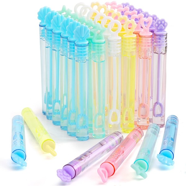 72 Pack(6 Colors 6 Style) Mini Bubble Wand Assortment Toy, Ideal Party Favors for Kid Birthday, Bubble Bulk Party Supplies, Spring Summer Autumn Outdoor Indoor Activity Use Festival Gifts for Girl Boy