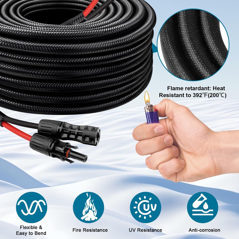 Solar Panel Extension Cable - 8AWG 25FT Solar Wire with