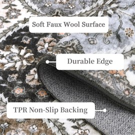 GarveeHome Area Rug 4x6 Washable Rugs for Living Room Vintage Oriental Rug Non Slip Low Pile Rugs for Bedroom Home Decor, Brown/Grey
