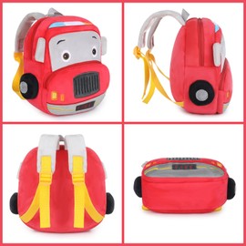 Cute small toddler children's backpack, plush animal cartoon, mini children's bag for baby girl / boy, age 1-3 years, Red Fire Engine