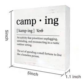 Funny Camping Definition Wood Box Sign Home Decor Rustic Camping Wooden Box Sign Block Plaque for Wall Desk Decoration