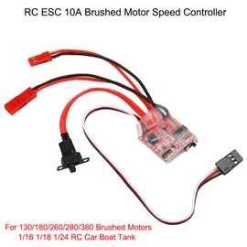Greluma 1 Piece RC ESC 10A Brush Motor Speed Controller for RC Car Boat Tank with Brake, Compatible with 130/180/260/280/380 Brush Motor