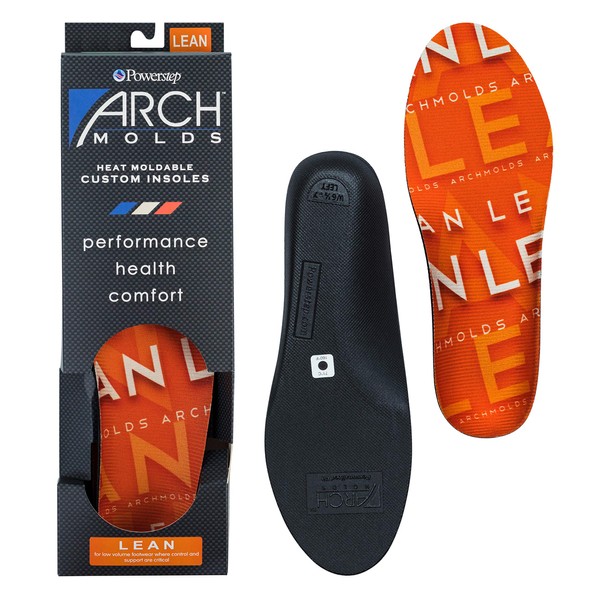 Powerstep womens Archmolds Lean Orthotic Insoles, Heat Moldable Shoe Inserts for Slim Cushioning and Full Support At Home Workouts, Orange, Men s 5-5.5 Women 6.5-7 US