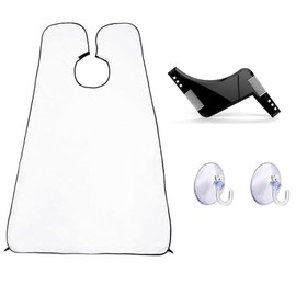 Rhoyee Beard Bib Apron for Men, Non-Stick Beard Hair Catcher with Suction Cups, Waterproof Shaving and Trimming Cape for Beard, Mustache Bangs, Foldable Grooming(White)