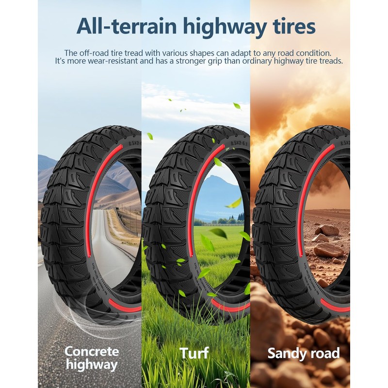 Felixstory 8.5x2.0 Inch Scooter Solid Tire, Off road, Explosion-proof,50/75-6.1 Replacement