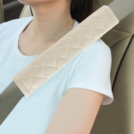 Amooca Automotive Seat Belt Cover Soft Suede Universal Fit Seatbelt Shoulder Pad Neck Protector Cushions for SUV Trucks Airplane Backpack 2 Pack Beige