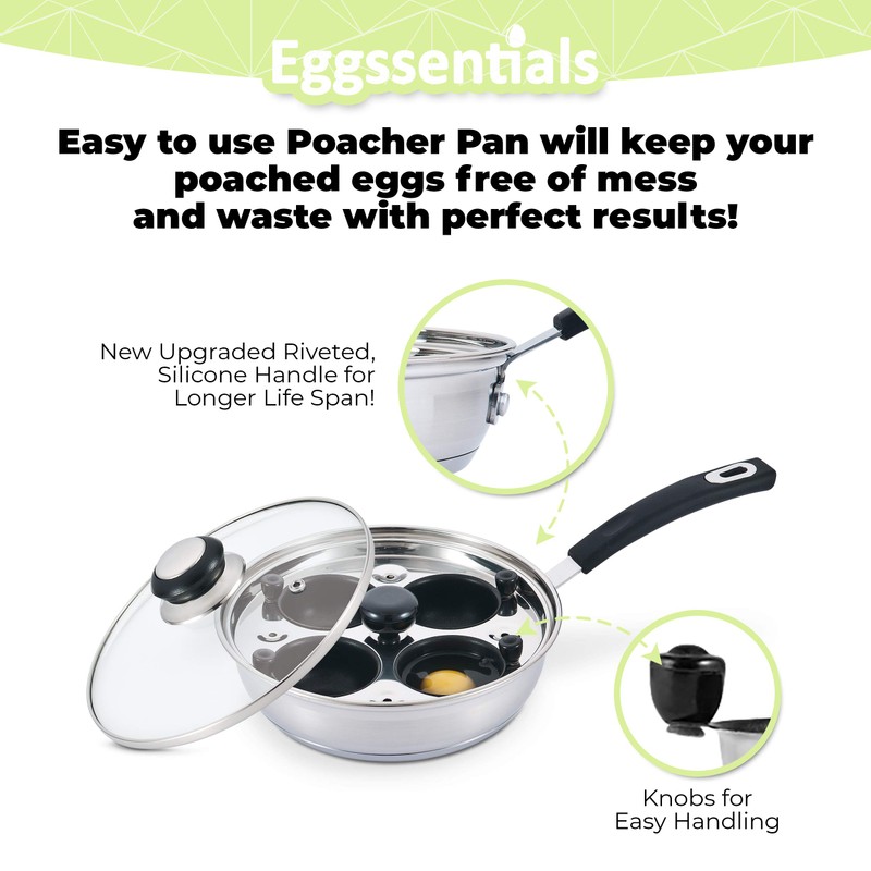 Eggssentials Egg Poacher Pan Nonstick Poached Egg Maker, Stainless Steel