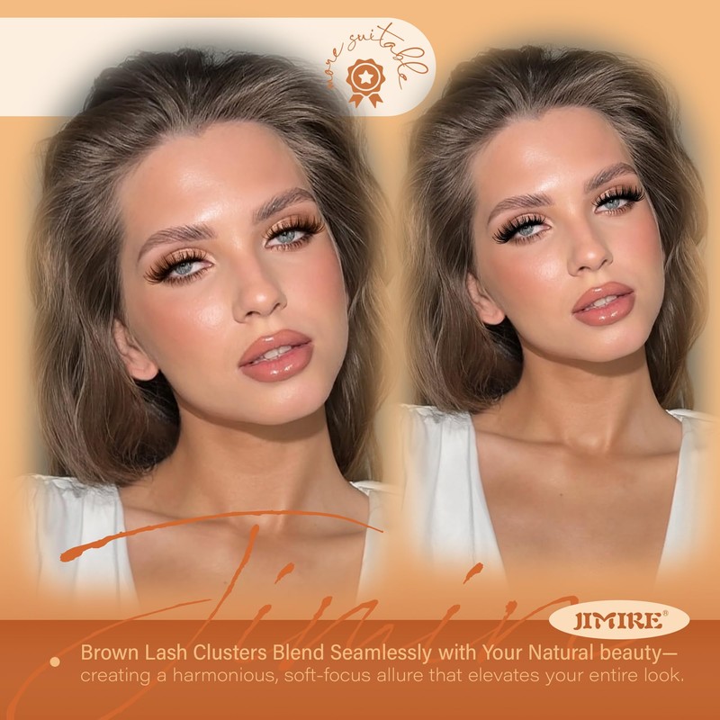 JIMIRE Brown Cluster Lashes Wispy Individual Eyelashes Natural Dark Brown