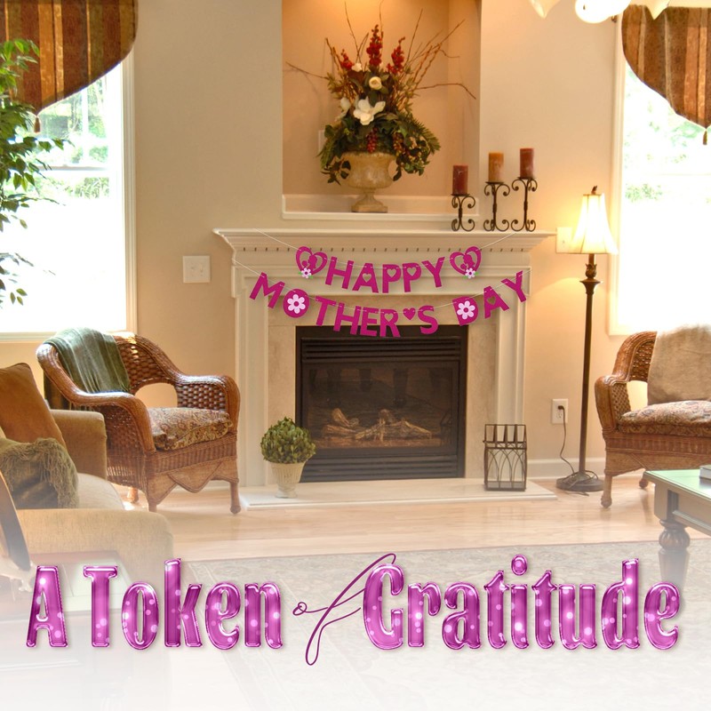 Oeyliz Happy Mother's Day Banner Mother's Banner Glitter Rose Pink