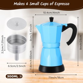 Lemosae Coffee Pot 6 Cup Electric Espresso Coffee Maker Italian Moka Maker 300ml Portable Aluminum Espresso Maker Espresso Moka Pot with Detachable Base, Coffee Gift for Home Travel (Blue)