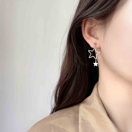 Cimenexe Bohemian Star Stud Earrings Vintage Star Drop Earrings Silver Star Dangle Earrings Hollow Star Stud Earrings Asymmetrical Earrings Jewelry for Women and Girls