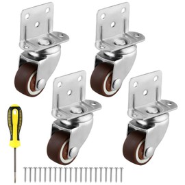2 Inches Side Mount Caster Wheels Set of 4 L-Shaped Rubber Small Swivel Caster Heavy-duty Double Plate Castor without Brake Industrial Metal Wheel for Workbench, Furniture, Cabinet, Woodbox, Brown