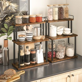 HOOBRO Kitchen Countertop Organizer, Moveable Corner Shelf, Desktop Storage Organizer for Countertop, Office Desk, Living Room, Rustic Brown and Black BF02TL01