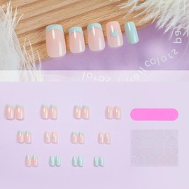 24Pcs Valentines French Tip Press on Nails Short Square False Nails Cute Heart Fake Nails with Designs Acrylic Nails Full Cover Artificial Nails Glossy Valentine Glue on Nails for Women Girls