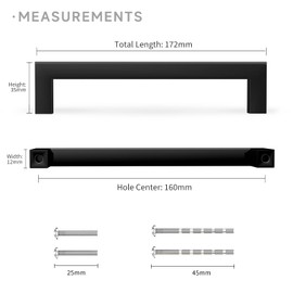 LONTAN Pack of 2 Handles for Kitchen Cabinets Black Furniture Handles 160 mm Hole Spacing Handles Black Cabinet Handles Kitchen Handles Black Handles Furniture Stainless Steel Drawer Handles