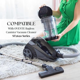 OVENTE Replacement Dust Container for Bagless Canister Vacuum Cleaner ST2620 Series with Transparent and Clear View for Quick Monitoring, Easy to Use and Fast Disposal, Black ACPST2676