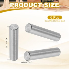PATIKIL 8mm x 40mm Dowel Pin Stainless Steel, 6 Pcs 304 Stainless Steel Pegs Shelf Pins Rod Support Metal Fasten Elements for Shelves Furniture Fixing Component, Silver
