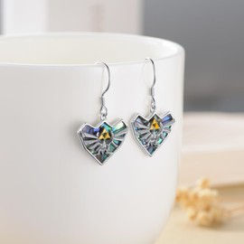 YFN Zelda Earrings Sterling Silver Triforce Zelda Dangle Earrings Abalone Legend Of Zelda Themed Earrings Zelda Jewellery for Women Men Girls, Sterling Silver