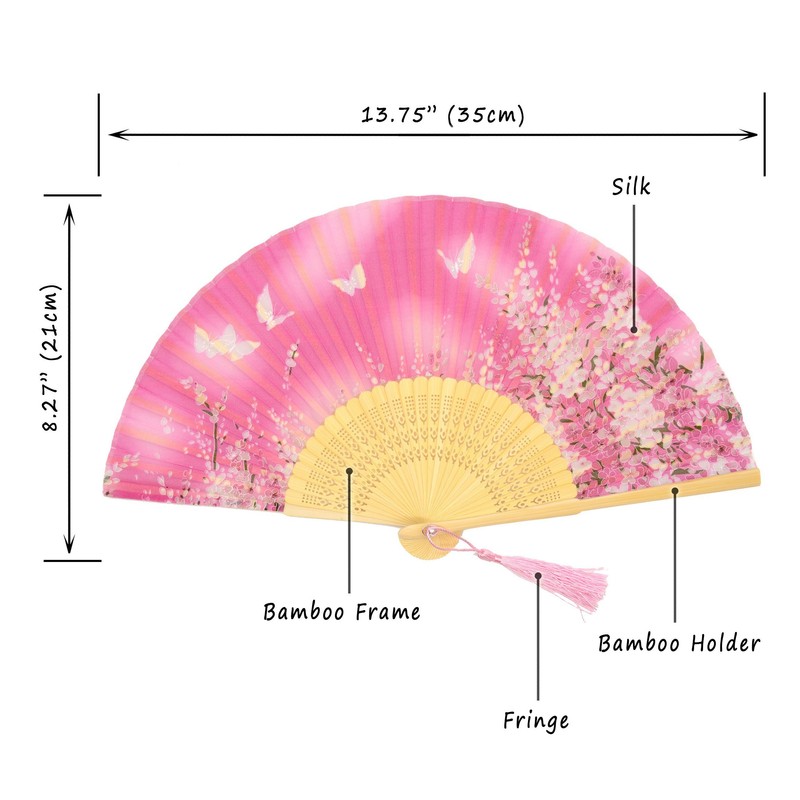 OMyTea® Women Hand Held Silk Folding Fans with Bamboo Frame