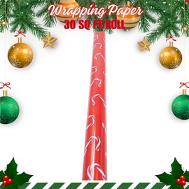 Ja'cor Candy Canes Christmas Wrapping Paper 60 Sq Ft, 2 Roll - Holiday All Occasion Wedding Xmas Birthday Kids Party Red & White Gift Wrap