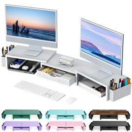 gianotter Soporte elevador para monitor dual, organizador de escritorio con cajn y 2 porta lapices, soporte para monitor de escritorio, elementos...  