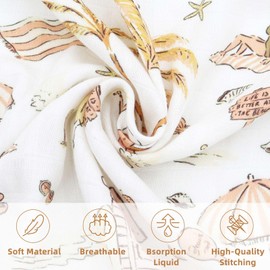 LifeTree Baby Swaddling Cloth Muslin Cloth Large 120 x 120 cm Muslin Swaddle Blanket Baby Bamboo Cotton Swaddle Wrap for Boys and Girls Newborns, Yellow Beach Design