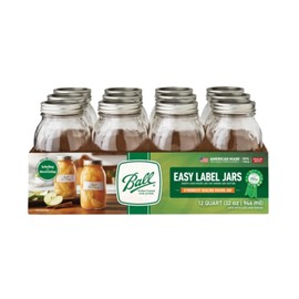 Ball Regular Mouth Easy Label Glass Mason Jars with Lids and Bands, Used for Canning, Pickling, Juice, Jam, Jelly, Quart Size 32 Ounce (Pack of 6)