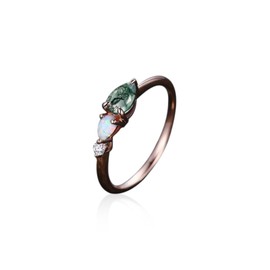 Shusukue Moss Agate and Opal Ring Silver 925 Moss Agate Ring Vintage Women's Moss Agate Jewellery Gift Women, Sterling Silver, Agate