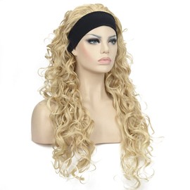 Wiginway Long Curly Wave Headband Synthetic Natural Style Wigs for Women Girls Golden Blonde