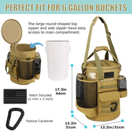 SunForMorning Baseball Bucket Bag Baseball Coaching Accessories Organizer Tactical Style Softball Bucket Bag with Anti-Slip Bottom, Multiple Pockets for Bat, Gloves, Scoreboards, Brown