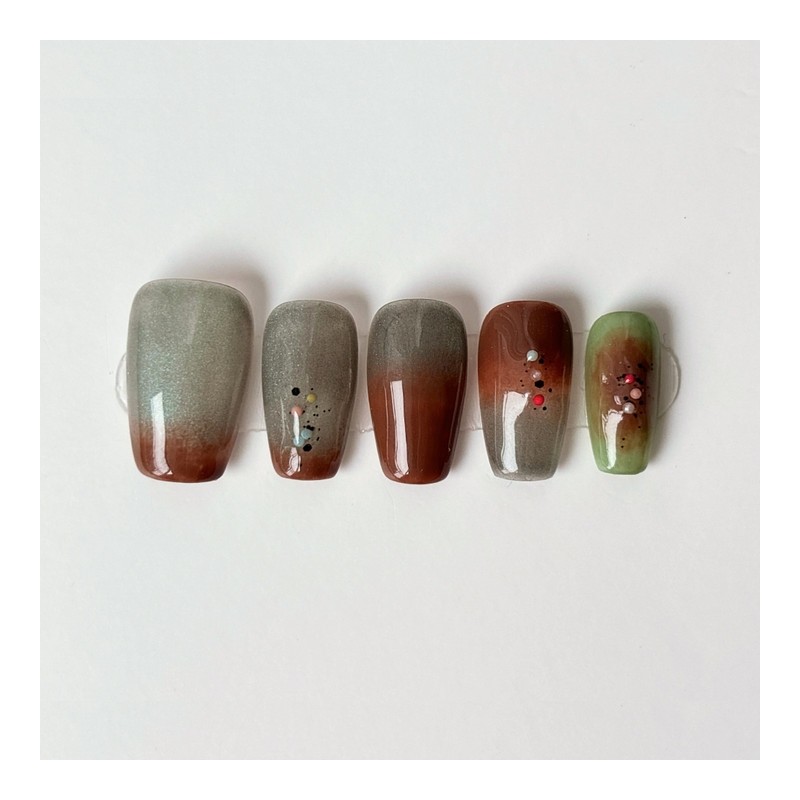 Dujokku Dessert Handmade Nail Tips - Square-Short / 두쫀쿠 디저트