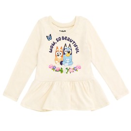 Bluey Bingo Floral Toddler Girls Peplum T-Shirt and Leggings Outfit Set White/Pink 4T